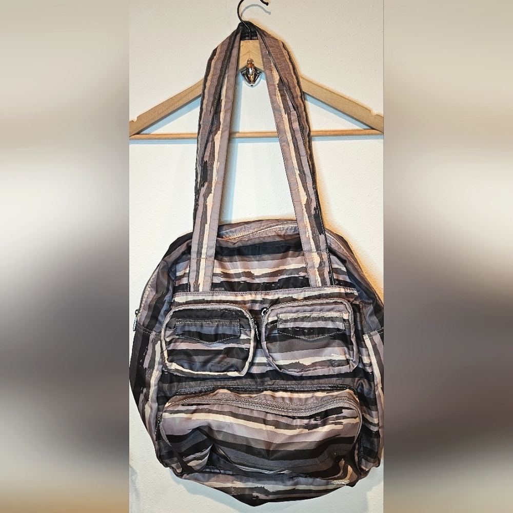 Lug Large Puddle Jumper Striped 3 Pocket Purple Gray and Blue Women's Bag Purse